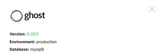 Ghost Admin About screen showing version