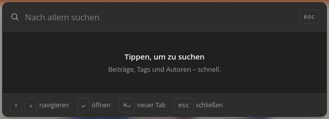The dark theme search window translated into German, with the placeholder "Nach allem suchen".